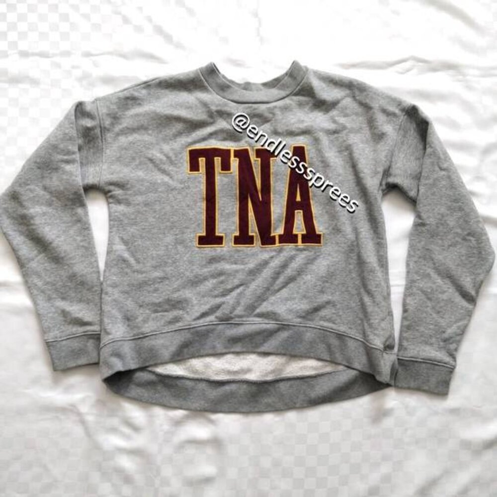 Aritzia TNA Fleece Perfect Varsity Crewneck Sweater Sweatshirt in Grey